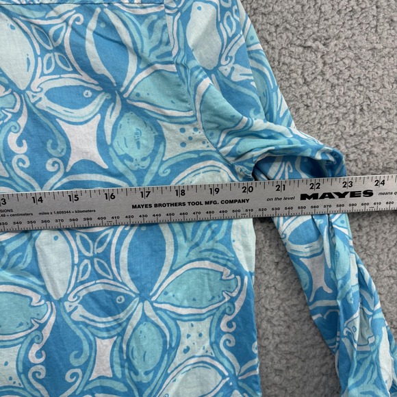 Lilly Pulitzer Captiva Tunic Shirt Womens Medium Print Button Front Blue India - Picture 8 of 11